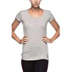 . Kadın Gri Melanj Derin Yuvarlak Yaka T-Shirt