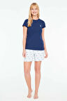 - Kadın Lacivert T-shirt Şort Takımı