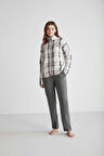 16961 Kadın Gri Polarlı Uzun Kollu Pijama Takımı