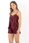 Miorre İnce Askılı Güpürlü Saten Şortlu Takım