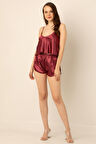 DoReMi Saten Yırtmaçlı İnce Askılı Şortlu Takım