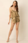 DoReMi Saten Yırtmaçlı İnce Askılı Şortlu Takım