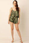 DoReMi Saten Yırtmaçlı İnce Askılı Şortlu Takım