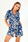 DoReMi Blue Patterned Kısa Kollu Kadın Şortlu Pijama Takım