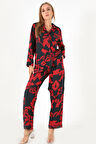 DoReMi Red Flowers Uzun Kollu Kadın Pijama Takım