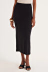 Kadın Standart Fit Modal Kumaş Siyah Maxi Boy Etek