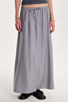 Kadın Standar Fit Beli Lastikli Bağlamalı Gri Etek