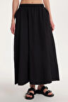 Kadın Standart Fit Beli Lastikli Siyah Etek