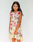 Çiçek Desenli Şifon Kız Çocuk Elbise