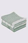 Ecocotton Elis 3'lü Kurulama Havlusu %100 Pamuklu İplik Boyalı Özel Dokuma Açık Yeşil-Krem 40X60 Cm