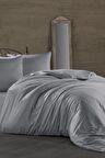 Bahar Silver %100 Pamuk Saten Çift Kişilik Nevresim Takımı - Gümüş