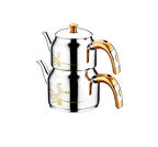 OMS Collection 8043 M 4 Parça Paslanmaz Çelik Osmanlı Tuğralı Çaydanlık Gold