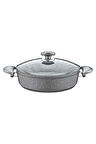 3310 - 2 Parça Bio Granit, Dayanıklı Cam Kapak, 22x7 Cm - 2,3 Litre Tencere Gri Gövde, Gri Detay