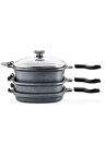 3224 7 Parça Bio Granit Multi Cooker Set 26x26 Cm Gri