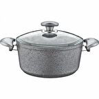 OMS Granit 22x11,5 CM Gri Derin Tencere Cam Kapaklı 3110