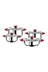 OMS Yummy 8 Parça 1036 Çelik Tencere Seti Kırmızı