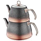 OMS 4 Parça Granit Orta Boy Çaydanlık (Cam Kapaklı) Bakır 8200