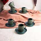 Oms 11124 Afra Vintage Fincan Takımı - 6 Kişilik Türk Kahvesi Fincan Seti Yeşil