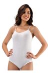 Kadın Beyaz İp Askılı Çıtçıtlı Body 6001