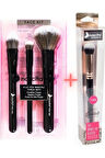 3'lü Siyah Makyaj Fırça seti NASBRUSHSET 101 + Oval Yapılı Kapatıcı Fırçası NASBRUSH 136