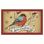 Yılbaşı Mutlu Yıllar Kuş Tasarım Kapı Önü ve Ev İçi Paspas 45x75 cm