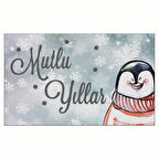 Yılbaşı Mutlu Yıllar Penguen Tasarım Kapı Önü ve Ev İçi Paspas 45x75 cm