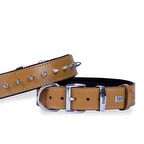 Doggie Konforlu Gerçek Deriden El Yapımı Çivili Köpek Boyun Tasması 3,5x47-55cm Camel