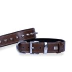 Doggie Konforlu Gerçek Deriden El Yapımı Çivili Köpek Boyun Tasması 3,5x52-60cm Kahverengi
