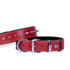 Doggie Konforlu Gerçek Deriden El Yapımı Çivili Köpek Boyun Tasması 3,5x52-60cm Kırmızı