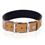 Doggie Konforlu Gerçek Deriden El Yapımı Nazar Boncuklu Köpek Boyun Tasması 3,5x47-55cm Camel