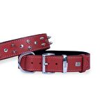 Doggie Konforlu Gerçek Deriden El Yapımı Çivili Köpek Boyun Tasması 4x47-55cm Kırmızı