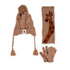 Kitti Bebe Erkek Atkı Bere Eldiven Takım (1-4 Yaş) K24160-09 Açık Kahve