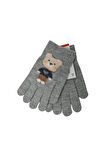Spteks Kitti 4-8 Yaş Erkek Çocuk Gri Renk Ayıcık Figürlü Kışlık Örme Eldiven