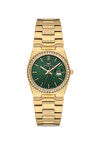 Ferro FL21596AWT-B6 Quartz Çelik Altın Rengi Yeşil Kadran 30 mm Kadın Kol Saati