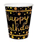 Bardak Happy Birthday Varakli  Siyah ( 6 Adet )