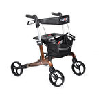 Comfort Plus Rolatör Yürüteç Kahverengi | Carbon Fiber Şase, 8” Tekerlekli, Katlanabilir Hafif Yapı, Oturaklı ve Sepetli Model, Spirit-X4