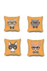 Kırlent Kılıfı 4'lü Dijital Baskılı Orange Cats Desen Baskılı Renkli Dekoratif 40x40