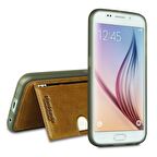 Pierre Cardin Galaxy S6 ile Uyumlu Deri Arka Koruma Paneli Kahve PCL-P11