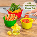 Porsima 74-1 Renkli Hazırlık Seti Süzgeç Seti Süzgeçli Karıştırma Kasesi Kase Takımı Limon Sıkacağı Seti