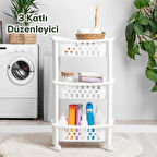 Porsima 78-1 3 Katlı Tekerlekli Organizer Raf  Çok Amaçlı Mutfak Banyo Düzenleyici Raf Ünitesi Beyaz