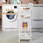 Porsima 79-1 4 Katlı Tekerlekli Organizer Raf  Çok Amaçlı Mutfak Banyo Düzenleyici Raf Ünitesi Beyaz