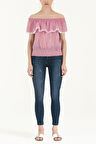 Pembe Dantelli düşük omuz bluz 19473 | 40