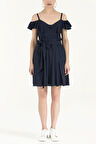Lacivert Yakası volanlı askılı mini elbise 92356 | 40