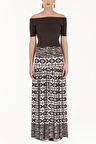 Kahve Yüksek bel desenli uzun etek 81011 | 46