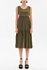 Haki Sırt dekolteli kısa kollu midi elbise 92399 | 42
