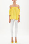Sarı Lastikli düşük omuz örme bluz 19702 | 40