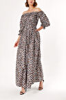 Leopar Düşük Omuz Bol Kesim Elbise  92635 | 40