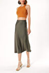 Yeşil Midi boy saten etek 81104 | 40