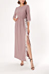 Vizon Yırtmaçlı ve tüy detaylı uzun elbise 92575 | 44