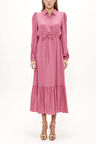 Koyu Pembe Büzgülü kemer detaylı midi elbise 93323 | 46